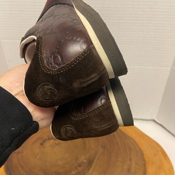 Gucci Brown Leather Monogram Embossed sneakers Sz:6 - Picture 10 of 10